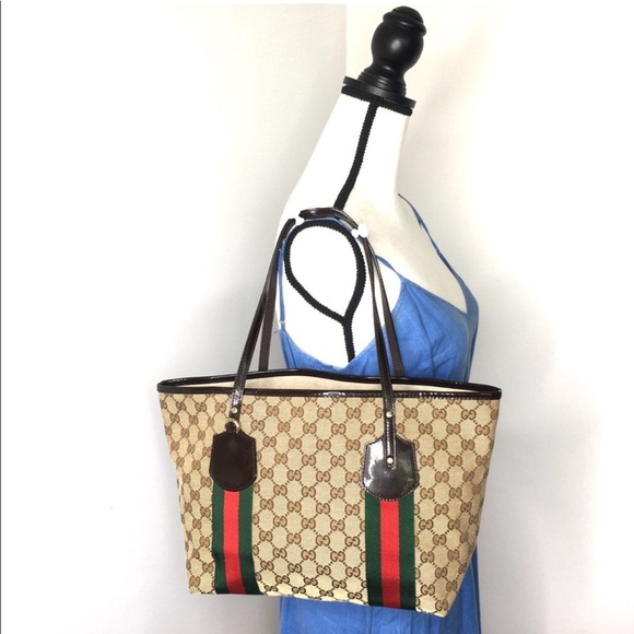 Authentic Gucci brown monogram canvas tote ribbon accents - Picture 4 of 16